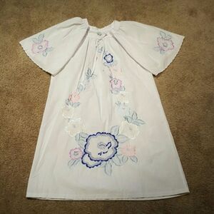 Vtg Floral Embroidered Housedress sz L